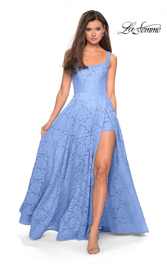 Picture of: Long Lace Prom Dress with Attached Shorts in Cloud Blue, Style: 27476, Detail Picture 7