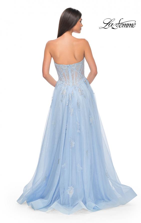 Picture of: Gorgeous Lace A-Line Dress with Rhinestone Lace Details in Cloud Blue, Style: 32111, Detail Picture 7