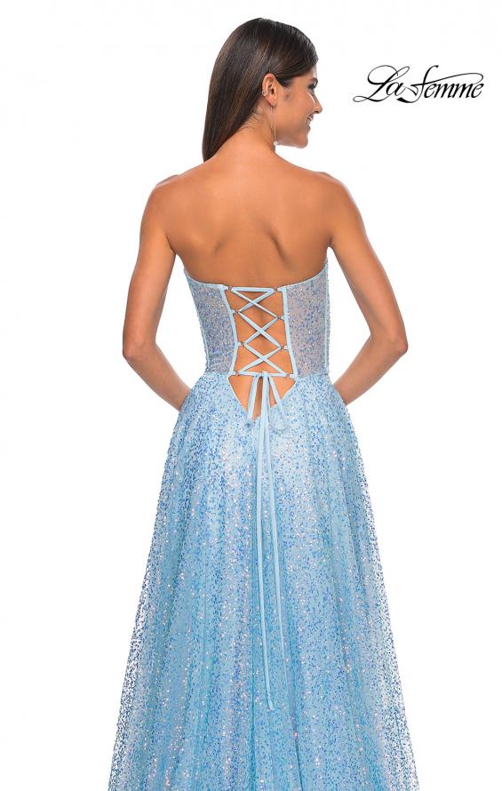Picture of: Sequin Rhinestone A-Line Tulle Sweetheart Gown with Lace Up Back in Cloud Blue, Style: 32136, Detail Picture 7