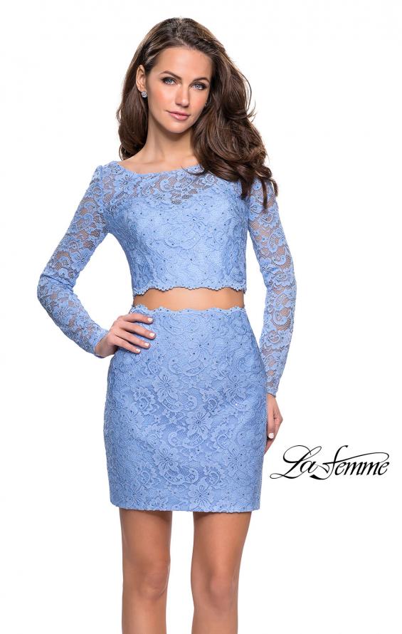 Picture of: Long Sleeve Two Piece Dress with Rhinestone Detail in Cloud Blue, Style: 26767, Main Picture