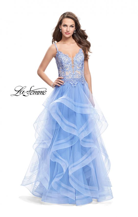 Picture of: Ball Gown with Tulle Skirt and Beaded Lace Bodice in Cloud Blue, Style: 26148, Main Picture