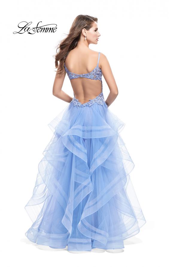 Picture of: Ball Gown with Tulle Skirt and Beaded Lace Bodice in Cloud Blue, Style: 26148, Back Picture