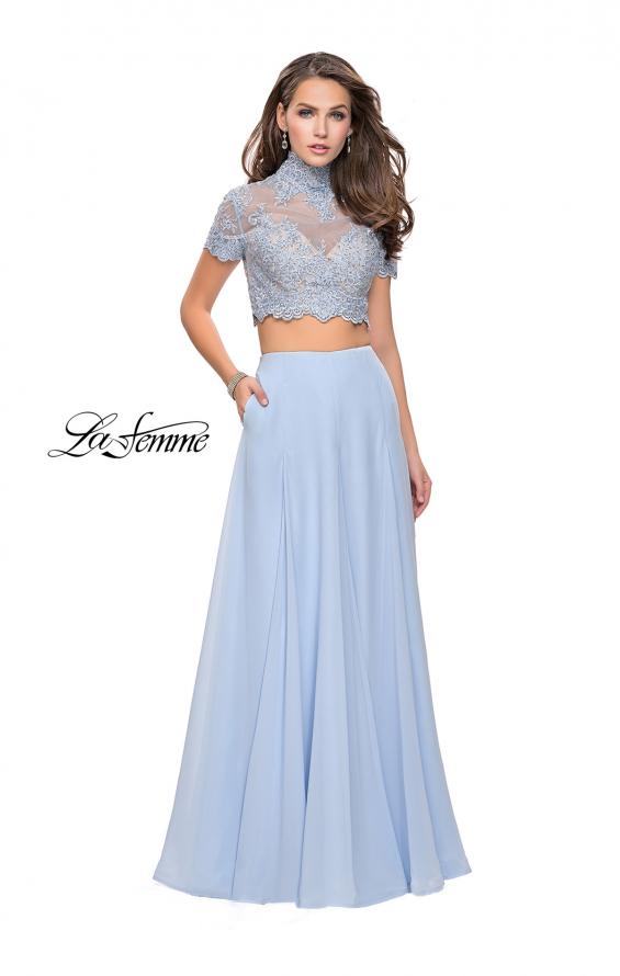 Picture of: Two Piece Dress with Beaded Lace Top and Sheer Back in Cloud Blue, Style: 25401, Detail Picture 3