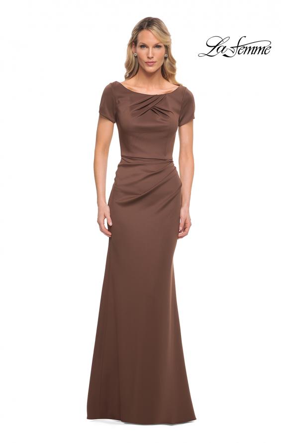 Picture of: Elegant Long Jersey Dress with Short Sleeves in Cocoa, Style: 27067, Main Picture