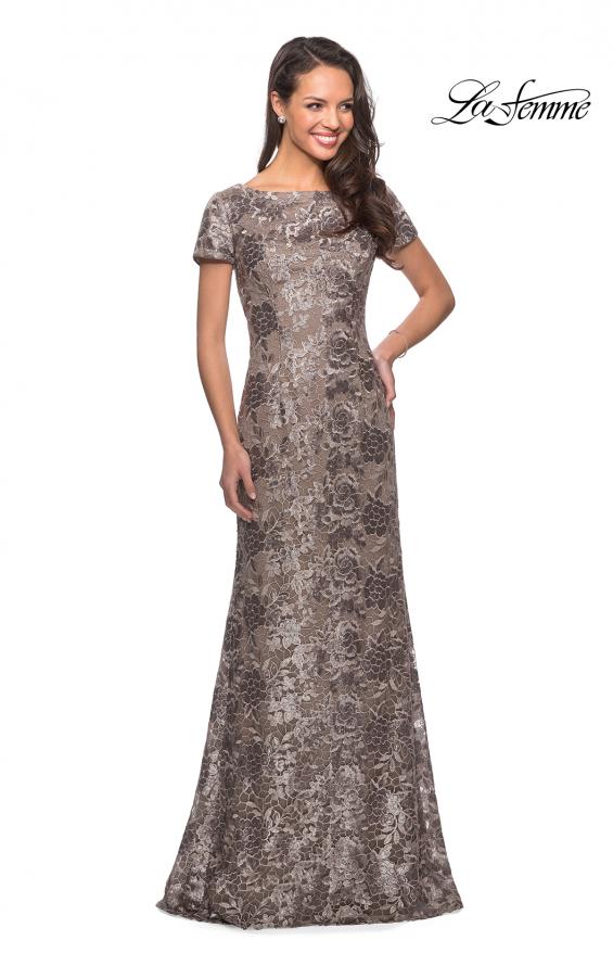 Picture of: Floor Length Short Sleeve Lace Dress in Cocoa, Style: 27884, Main Picture