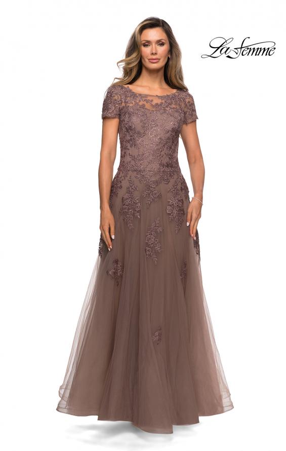 Picture of: A-line Formal Gown with Floral Lace Appliques in Cocoa, Style: 27958, Main Picture