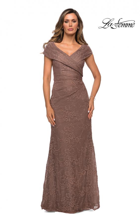 Picture of: Lace Off The Shoulder Cap Sleeve Evening Dress in Cocoa, Style: 27982, Main Picture