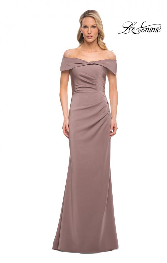 Picture of: Off the Shoulder Fitted Satin Long Gown in Brown, Style: 30397, Main Picture