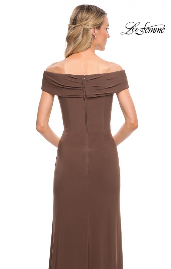 Picture of: Off The Shoulder Jersey Dress with Ruching in Cocoa, Style: 27959, Detail Picture 10