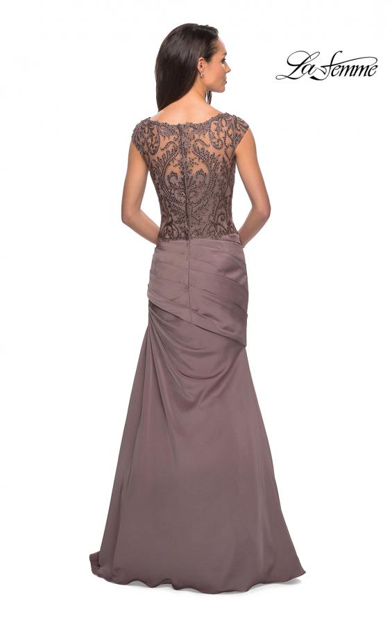 Picture of: Floor Length Jersey Dress with Embellished Bodice in Cocoa, Style: 25396, Back Picture