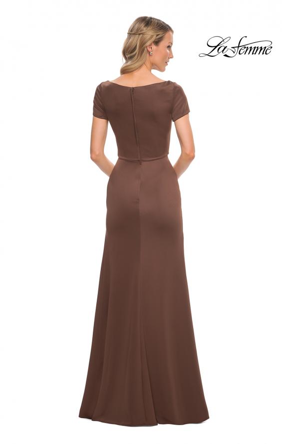 Picture of: Elegant Long Jersey Dress with Short Sleeves in Cocoa, Style: 27067, Back Picture