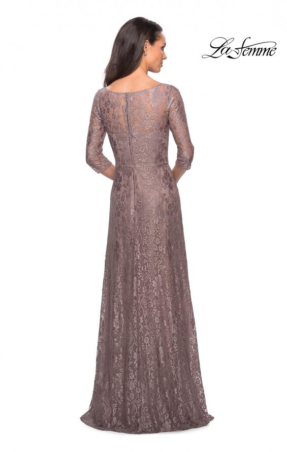 Picture of: Long Lace Dress with Empire Waist and 3/4 Sleeves in Cocoa, Style: 27857, Back Picture