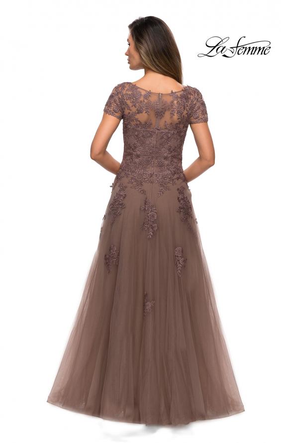 Picture of: A-line Formal Gown with Floral Lace Appliques in Cocoa, Style: 27958, Back Picture
