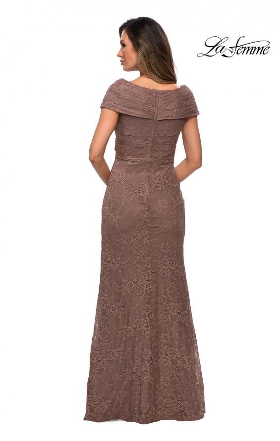 Picture of: Lace Off The Shoulder Cap Sleeve Evening Dress in Cocoa, Style: 27982, Back Picture