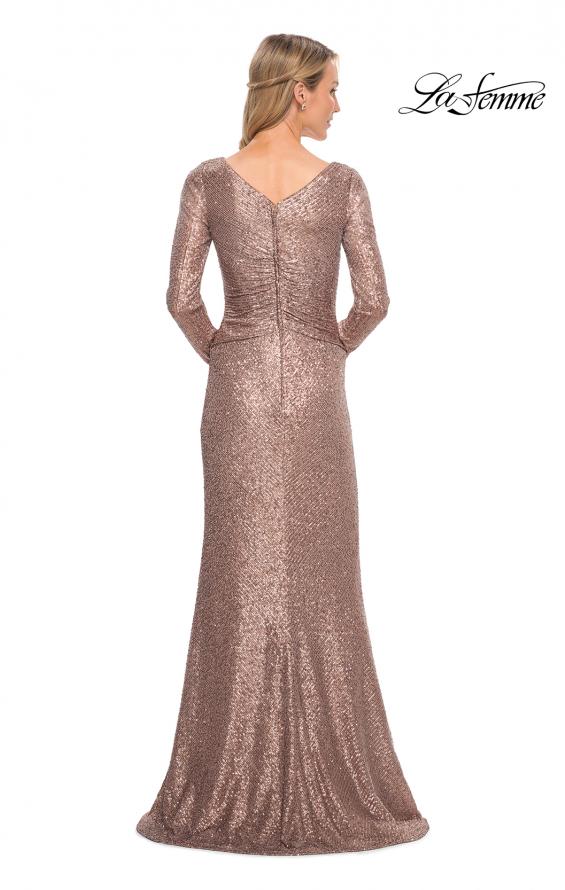Picture of: Metallic Sequin Dress with Long Sleeves and V Neck in Brown, Style: 30310, Back Picture