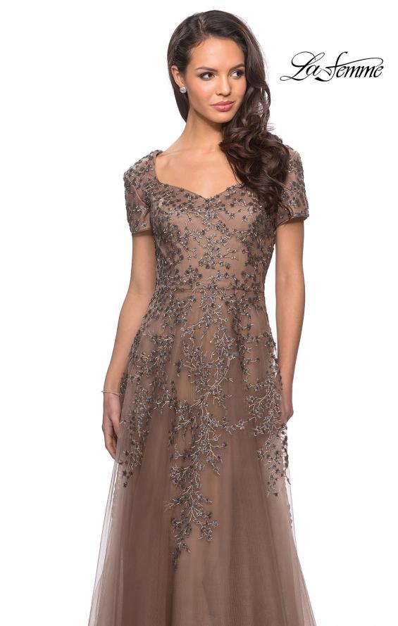 Picture of: A-line Lace and Tulle Evening Dress with Beading in Cocoa, Style: 28037, Detail Picture 1