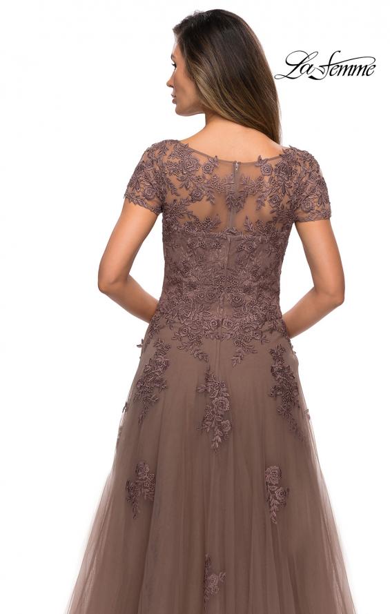 Picture of: A-line Formal Gown with Floral Lace Appliques in Cocoa, Style: 27958, Detail Picture 2