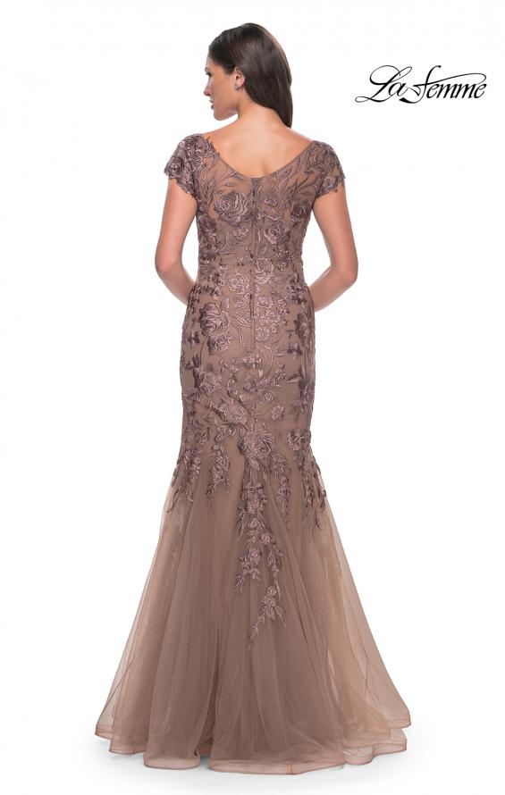 Picture of: Lace and Tulle Mermaid Gown with Cap Sleeves in Cocoa, Style: 30269, Detail Picture 2