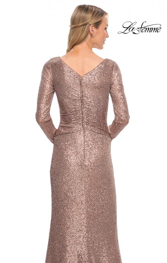 Picture of: Metallic Sequin Dress with Long Sleeves and V Neck in Brown, Style: 30310, Detail Picture 2