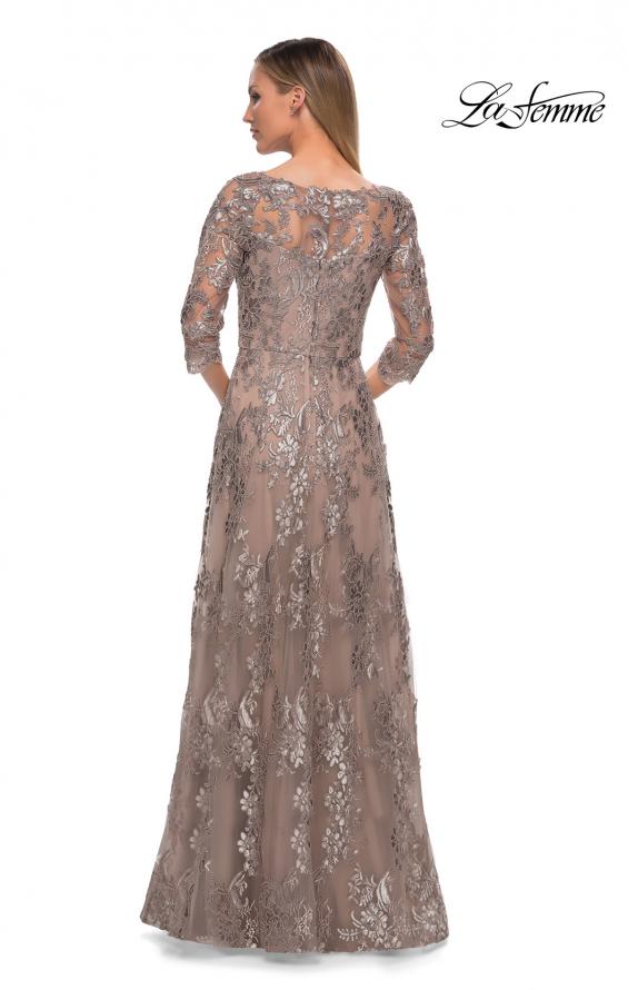 Picture of: Long Lace Dress with Sequins and Sheer 3/4 Sleeves in Cocoa, Detail Picture 5