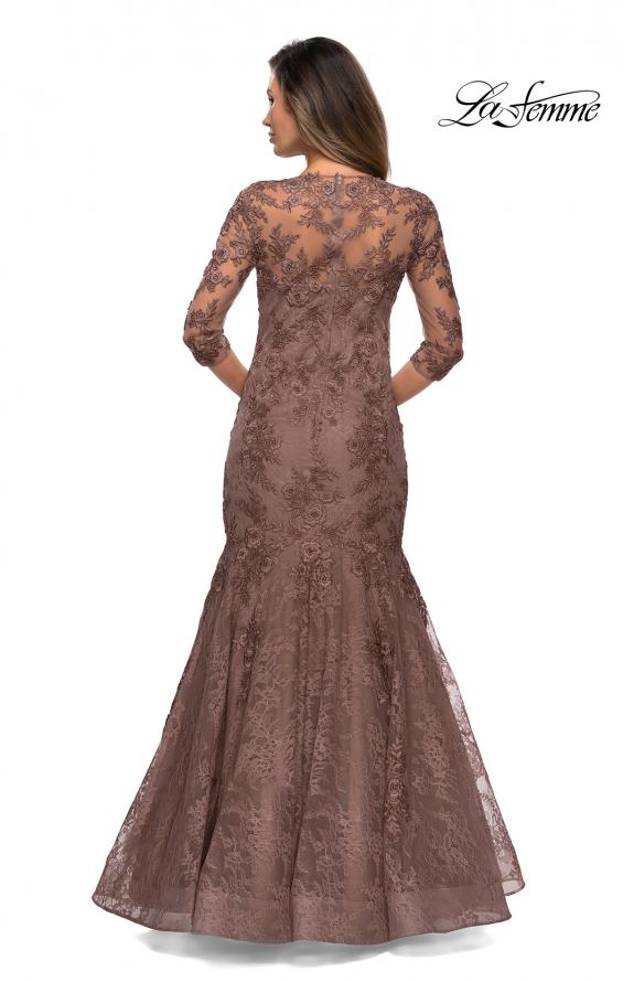 Picture of: Long Lace Mermaid Gown with Square Neckline in Cocoa, Style: 28033, Detail Picture 5