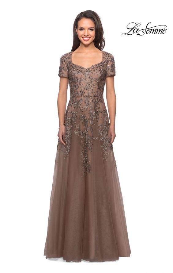 Picture of: A-line Lace and Tulle Evening Dress with Beading in Cocoa, Style: 28037, Detail Picture 5