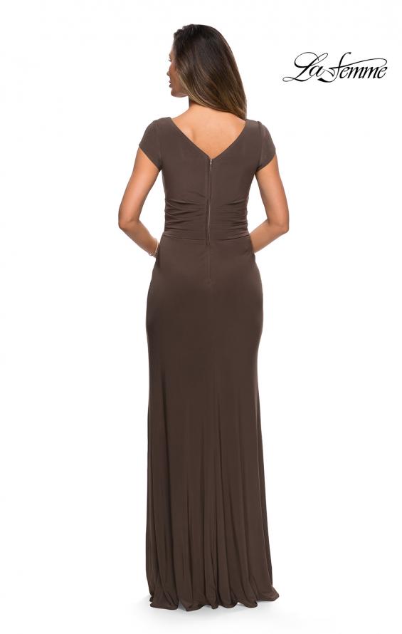 Picture of: Floor Length Jersey Evening Gown with Cap Sleeves in Cocoa, Style: 28026, Detail Picture 7