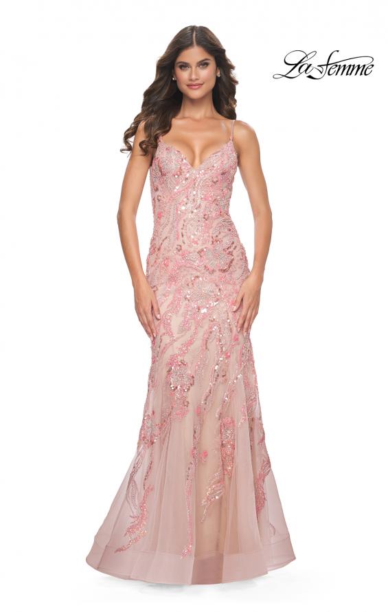 Picture of: Mermaid Sequin and Beaded Embellished Prom Dress in Pastels in Coral, Style: 32333, Main Picture