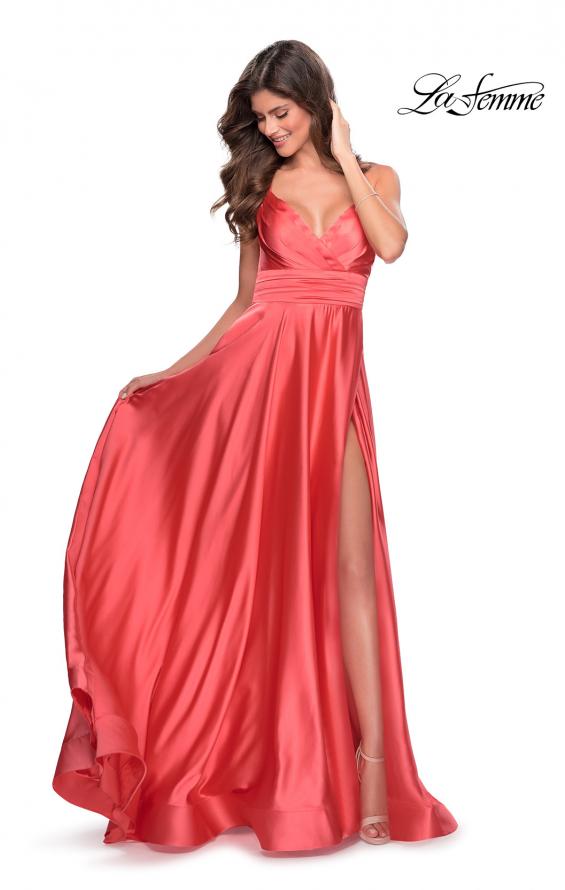 Picture of: Elegant Satin Prom Gown with Empire Waist in Coral, Style: 28571, Detail Picture 3