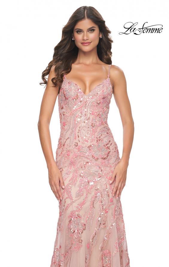 Picture of: Mermaid Sequin and Beaded Embellished Prom Dress in Pastels in Coral, Style: 32333, Detail Picture 3