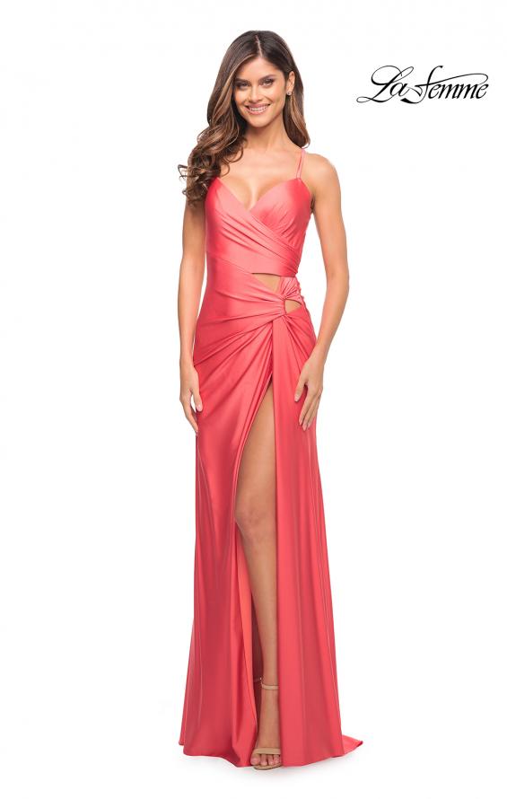 Picture of: Prom Dress with Cut Outs at Hip and High Slit in Coral, Style: 30726, Detail Picture 4