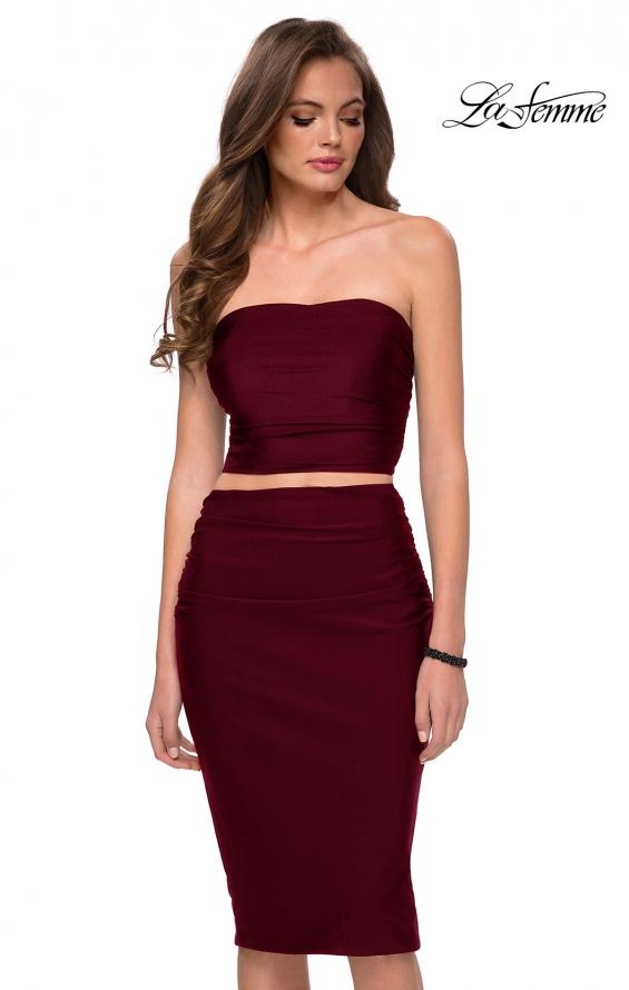 Picture of: Two Piece Party Dress with Midi Length Skirt and Tube Top in Dark Berry, Style: 29484, Detail Picture 2