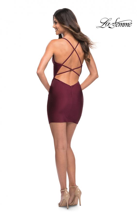Picture of: Simple Short Beaded Jersey Dress with V Neck in Dark Berry, Detail Picture 3