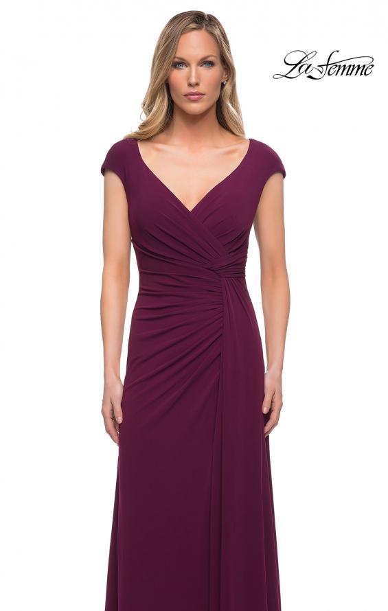 Picture of: Jersey Dress with Knot at Waist and Short Sleeves in Dark Berry, Main Picture