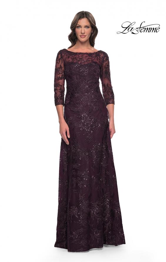 Picture of: Beautiful Lace Mother of the Bride Dress with Illusion Neckline in Dark Berry, Style: 30835, Main Picture