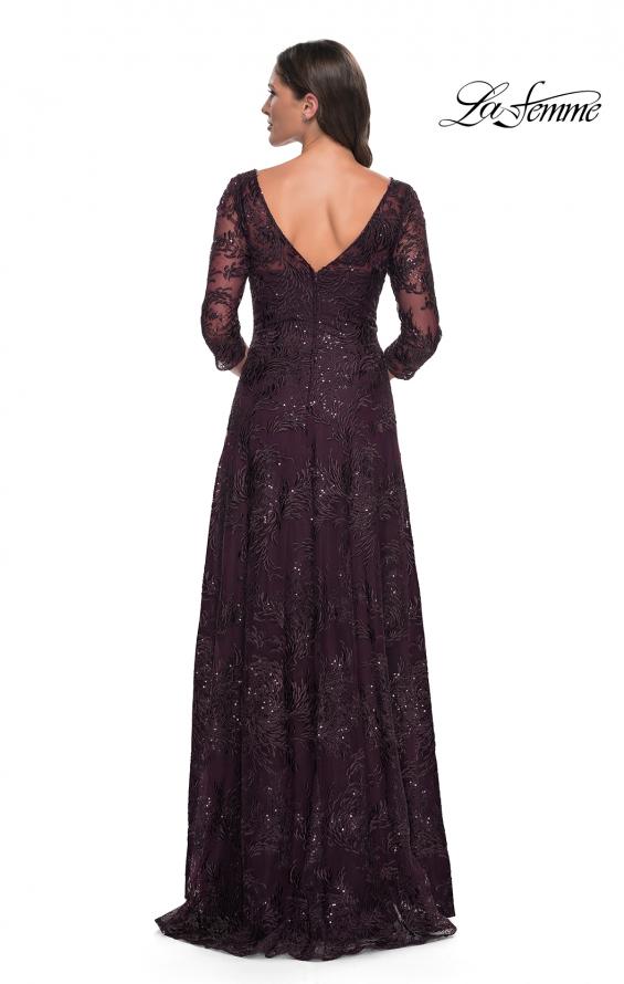 Picture of: Beautiful Lace Mother of the Bride Dress with Illusion Neckline in Dark Berry, Style: 30835, Back Picture