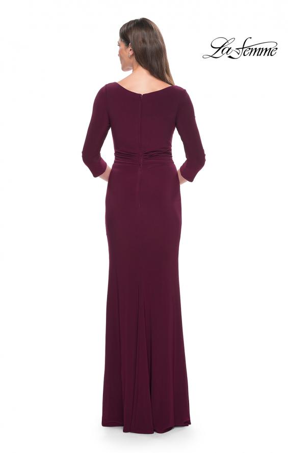 Picture of: Three Quarter Sleeve Jersey Evening Dress with Ruffle Detail in Dark Berry, Style: 30967, Back Picture