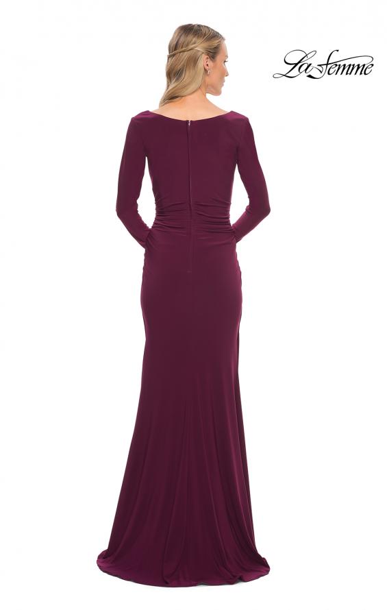 Picture of: Long Sleeve Jersey Evening Dress with Ruching in Dark Berry, Detail Picture 2