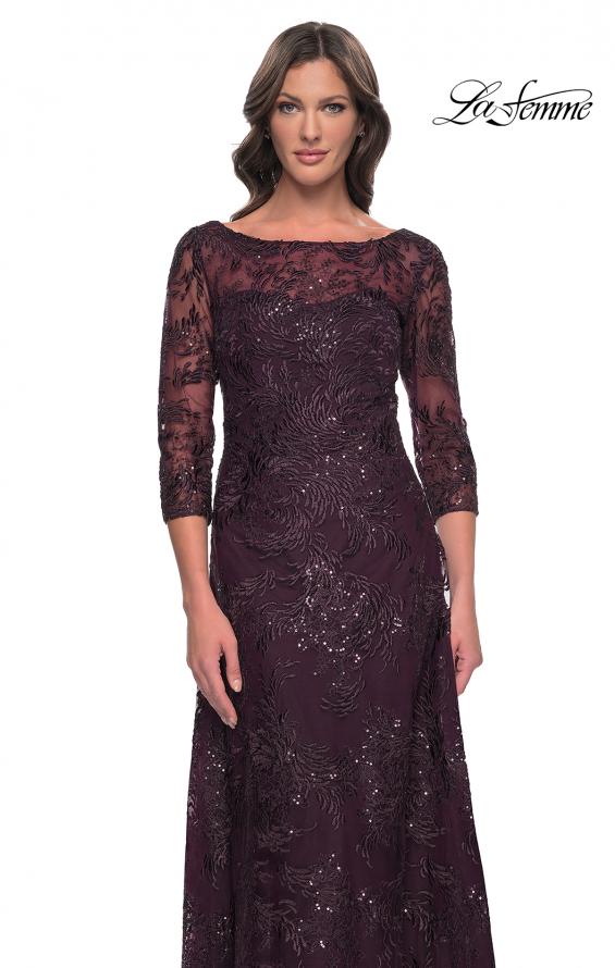 Picture of: Beautiful Lace Mother of the Bride Dress with Illusion Neckline in Dark Berry, Style: 30835, Detail Picture 4