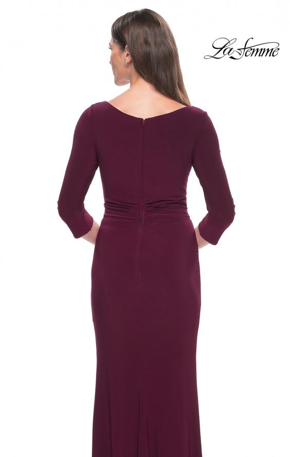 Picture of: Three Quarter Sleeve Jersey Evening Dress with Ruffle Detail in Dark Berry, Style: 30967, Detail Picture 4