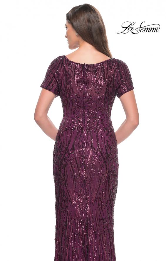 Picture of: Short Sleeve Print Sequin Evening Dress in Dark Berry, Style: 31852, Detail Picture 4