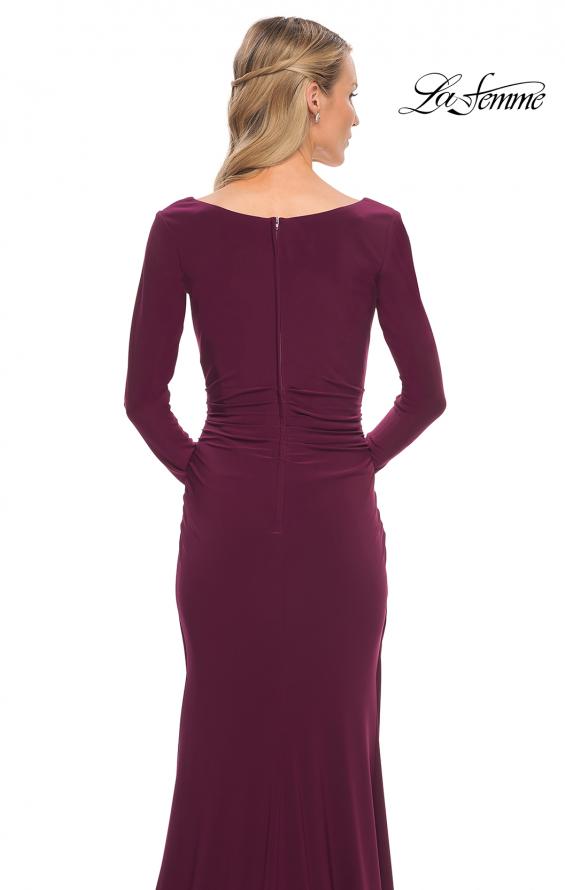 Picture of: Long Sleeve Jersey Evening Dress with Ruching in Dark Berry, Detail Picture 6