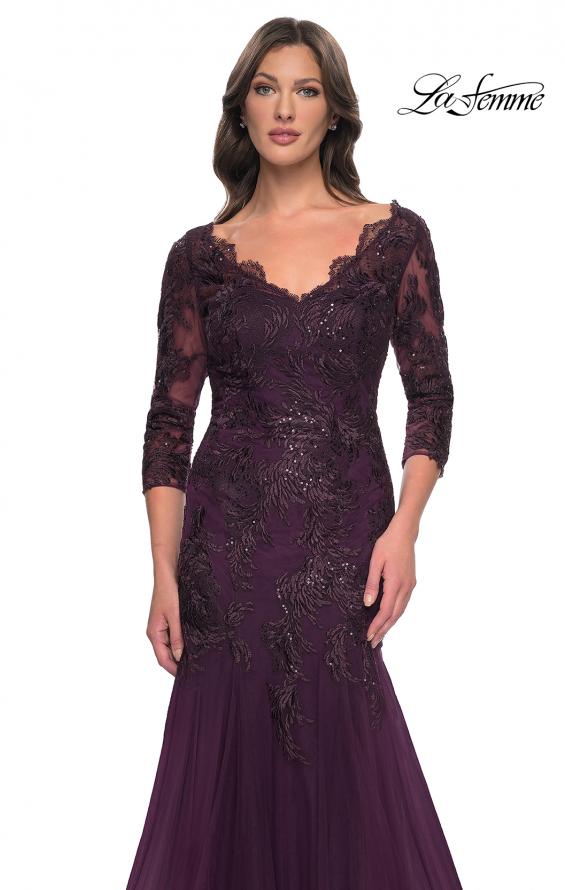 Picture of: Mermaid Tulle and Lace Dress with Scallop Detailed Neckline in Dark Berry, Style: 30823, Detail Picture 6