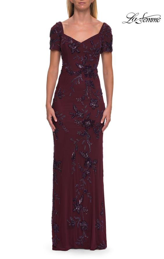 Picture of: Beaded Floral Gown with Sweetheart Neckline in Dark Berry, Style: 33577, Detail Picture 6