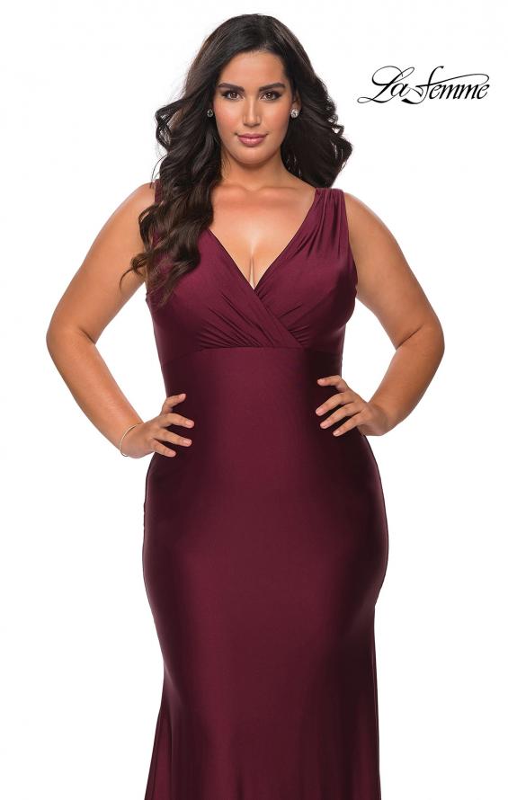 Picture of: Neon Plus Size Jersey Dress with Faux Wrap Bodice in Burgundy, Style: 29016, Main Picture