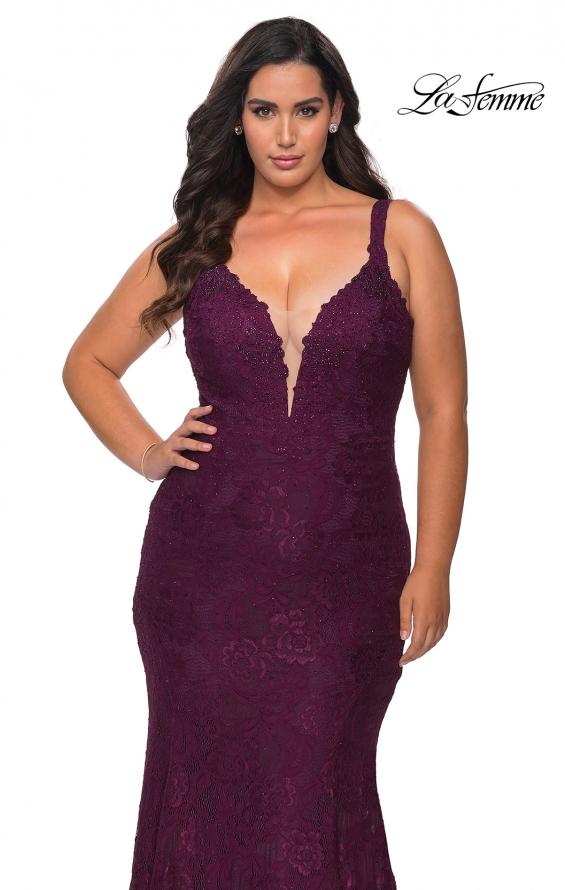 Picture of: Neon Plus SIze Prom Dress with Lace Up Back in Burgundy, Style: 29052, Main Picture