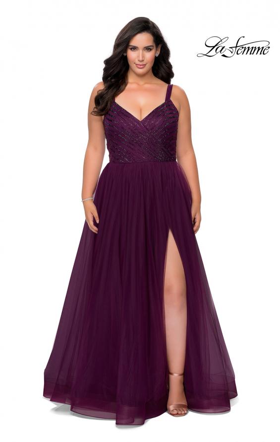 Picture of: Plus Size A-line Prom Gown with Rhinestone Bodice in Burgundy, Style: 29060, Main Picture