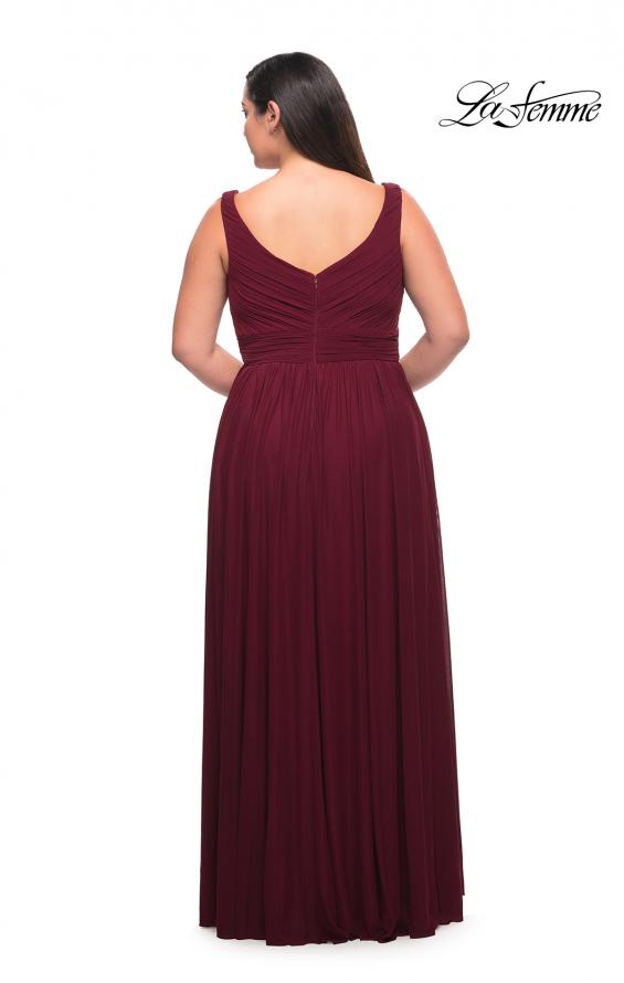 Picture of: Net Jersey Plus Size Long Dress with Slit and V Neck in Dark Berry, Style: 29075, Detail Picture 8