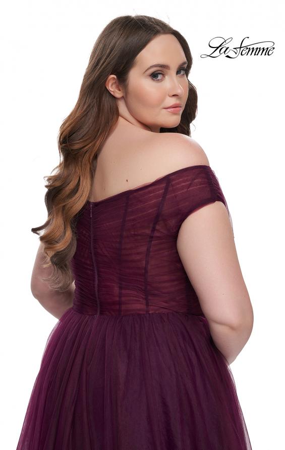 Picture of: A-Line Tulle Off the Shoulder Plus Size Dress with Slit in Dark Berry, Style: 32204, Detail Picture 8