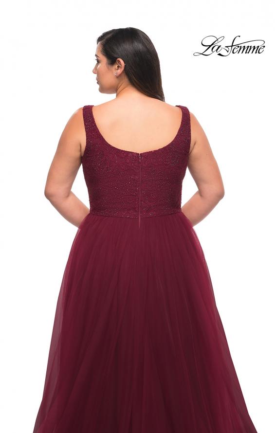 Picture of: A-line Tulle and Lace Plus Size Gown with Slit in Dark Berry, Style: 29070, Detail Picture 11